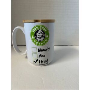 Grinch themed 100% that Grinch mug with bamboo lid